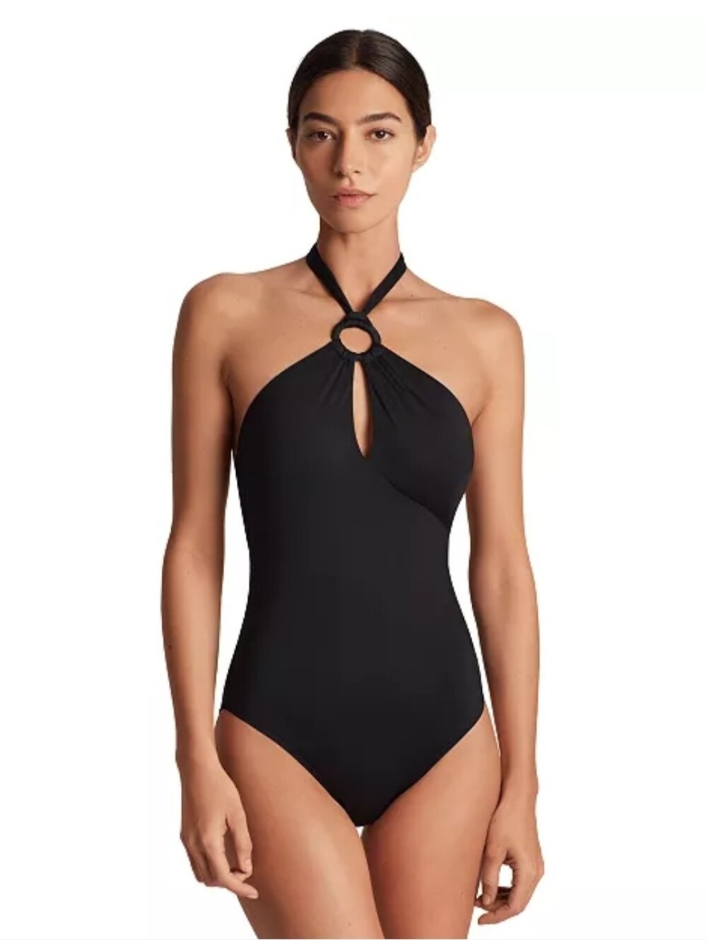 Lauren Ralph Lauren Black Macrame Ring High Neck One Piece Swimsuit Size 12 NWT